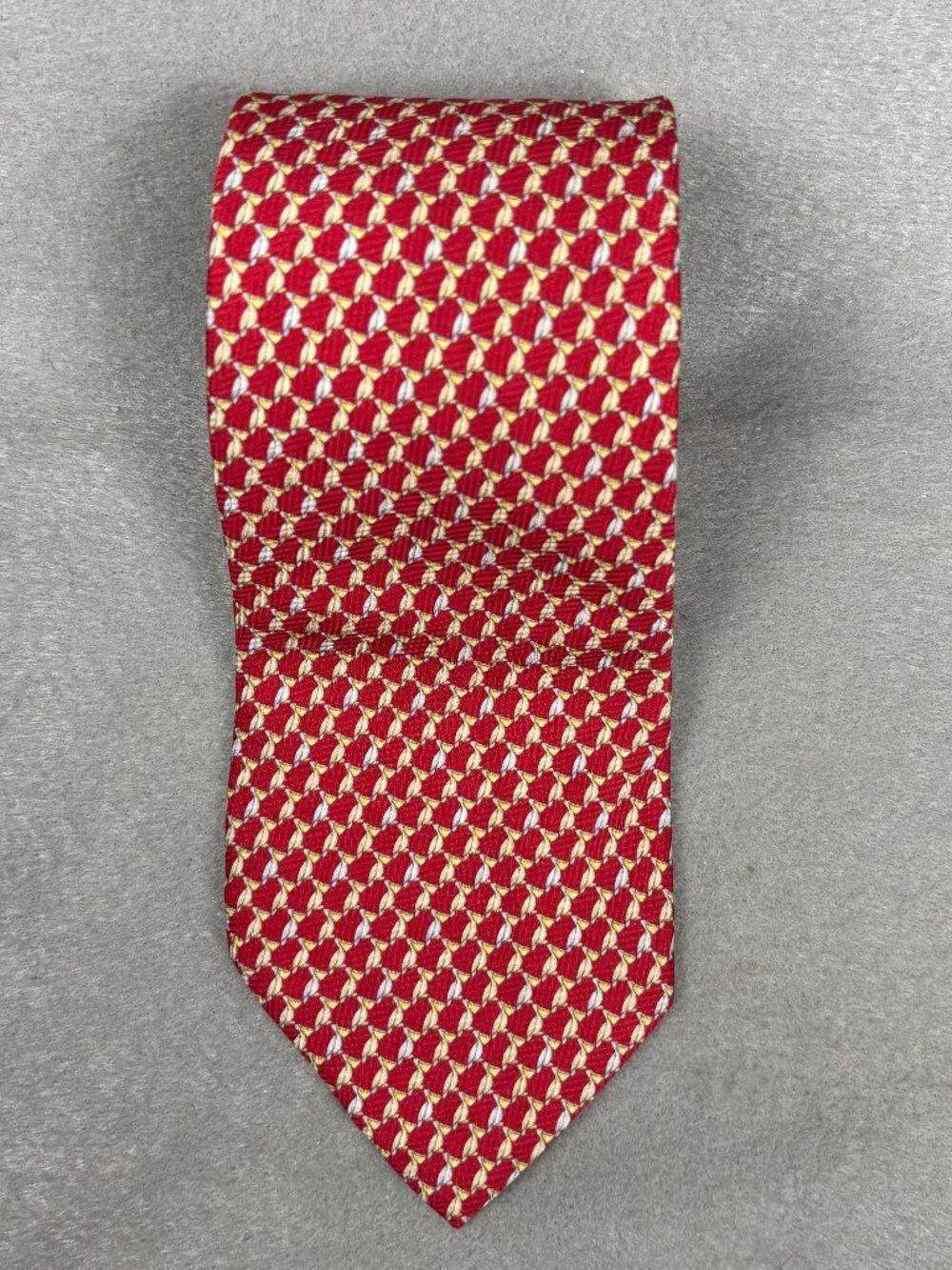 Valentino Garavani Silk Tie Red Pelican Bird Motif Made in Italy 3.75"